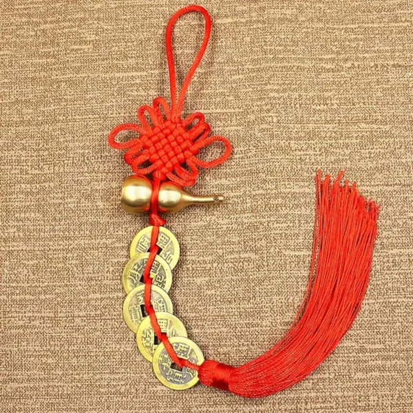 Chinese Five Emperor Coins Copper Gourd Pendant